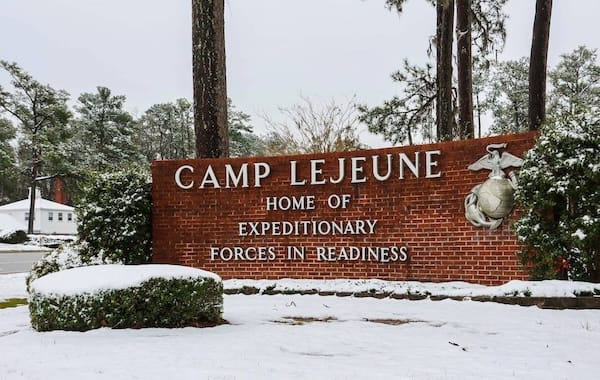 camp lejeune base sign in winter