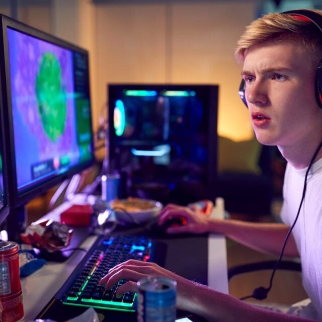 teenager playing video games